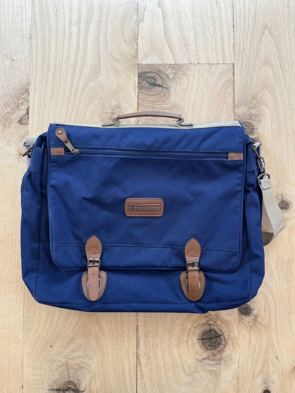 Navy Canvas Messenger Bag with Tan Trim by Royal & Co.
